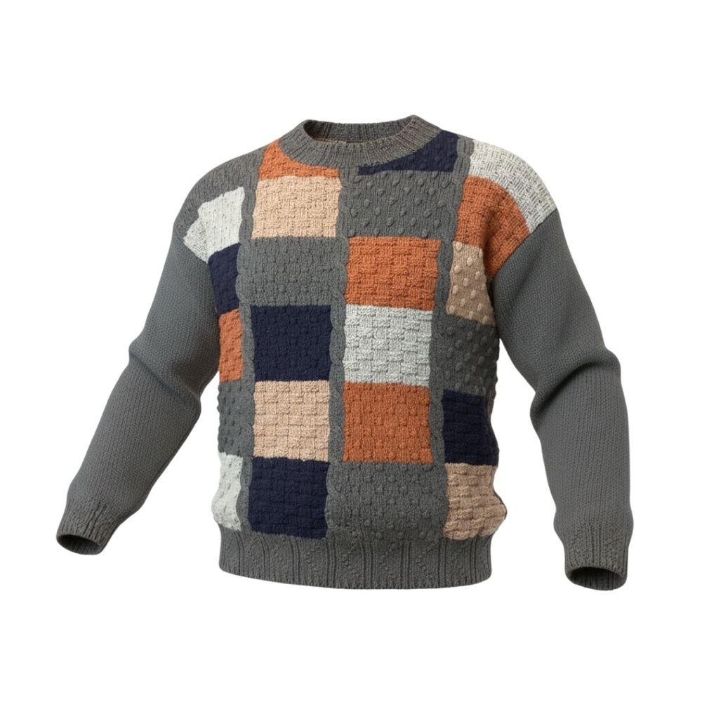 Eddie Bauer Men's Patchwork Crewneck Sweater - Gray, Blue, Orange, Cream Size M